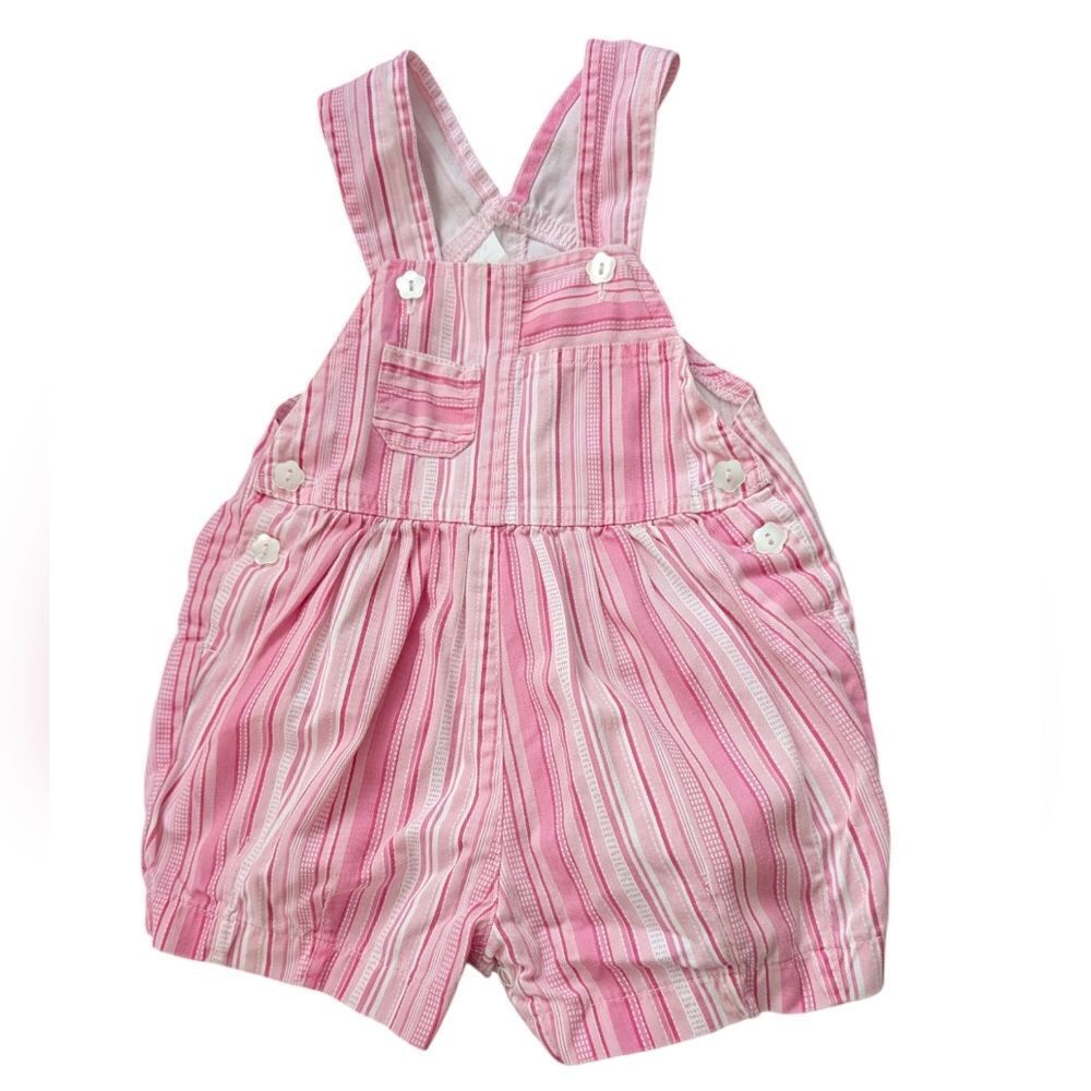 Vintage girls pink & white striped bubble shortalls‎ size 18 months